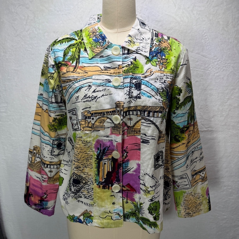 Life‎ Style Tropical Print Sequin Accented Button Up Cardigan Multi Color